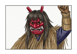 ナマハゲの無料ぬりえイラスト｜高齢者向け｜冬の伝統行事｜見本付き｜東北｜ダウンロード