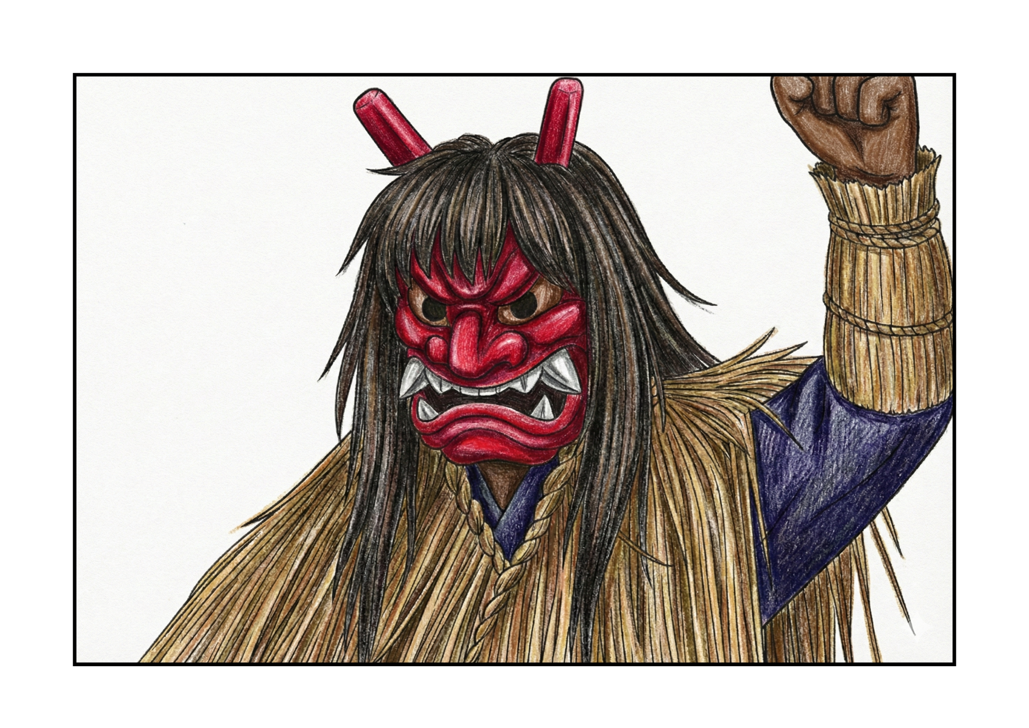 ナマハゲの無料ぬりえイラスト|高齢者向け|冬の伝統行事|見本付き|東北|ダウンロード