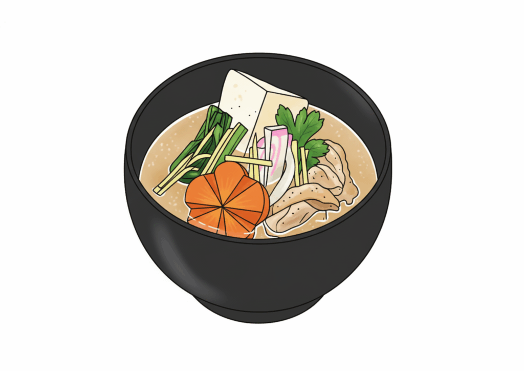 お雑煮の無料ぬりえイラスト｜高齢者向け｜正月の和食モチーフ｜塗りやすい｜ダウンロード
