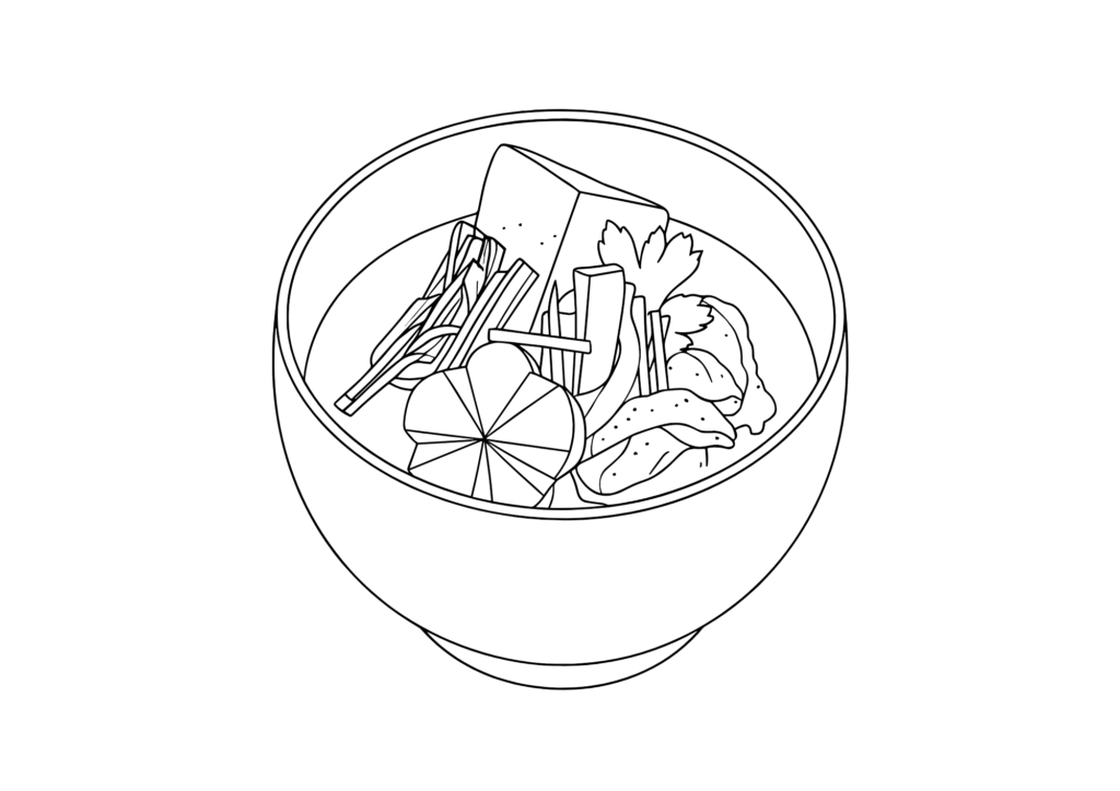 正月料理お雑煮のぬりえの塗り絵 白黒 無料ダウンロード 印刷用