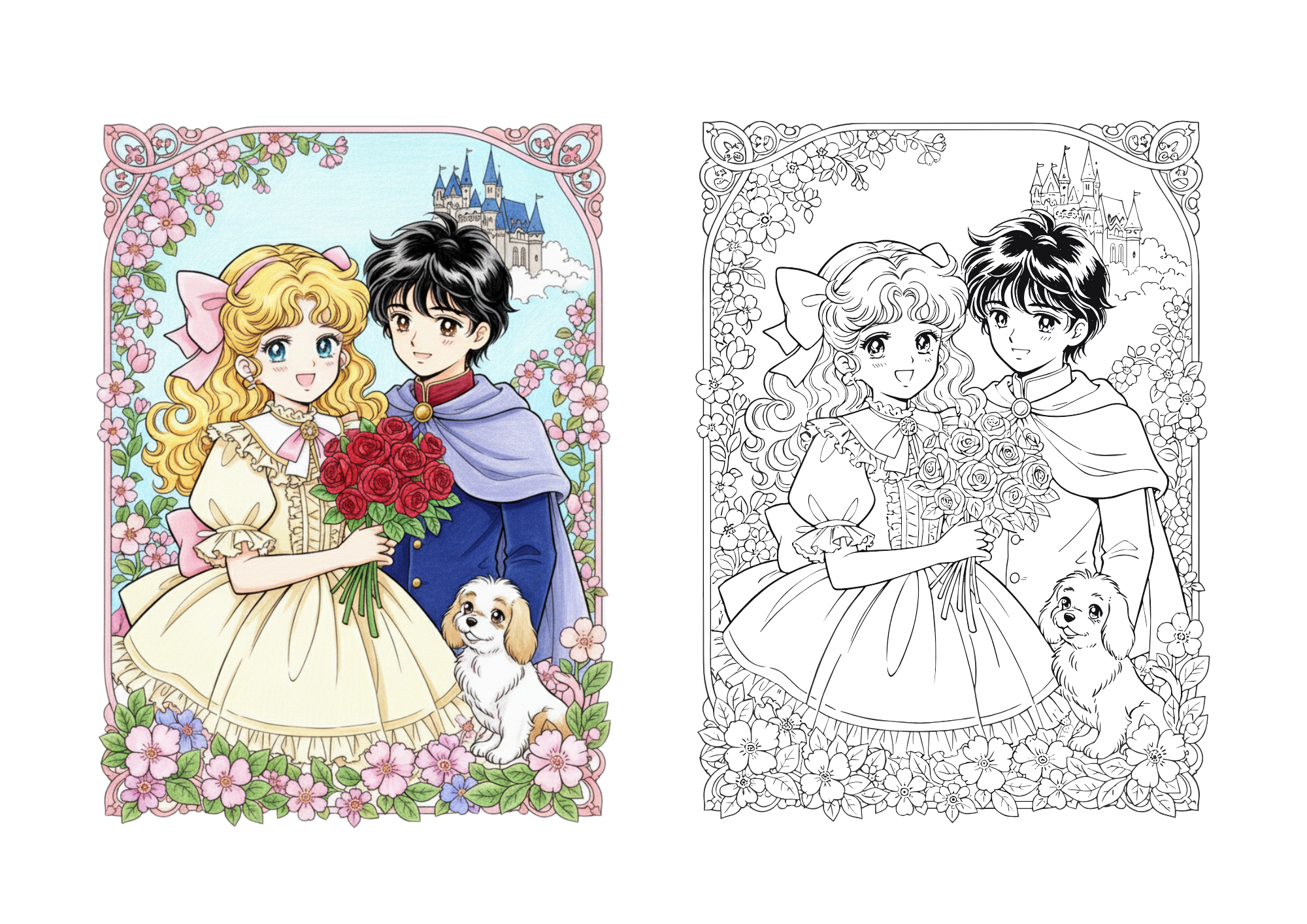 プリンセスの無料ぬりえイラスト|子供〜大人の女性向け|昭和レトロ|お姫様シリーズ|ダウンロード