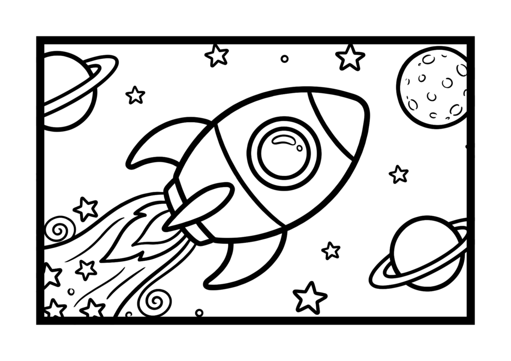 かわいいロケットの塗り絵 白黒 無料ダウンロード 印刷用