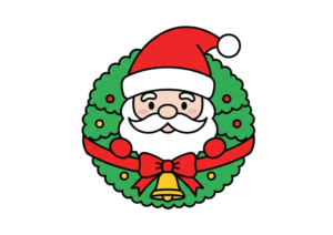 サンタとリースの無料ぬりえイラスト｜幼児向け｜簡単・かわいい｜冬・12月｜ダウンロード