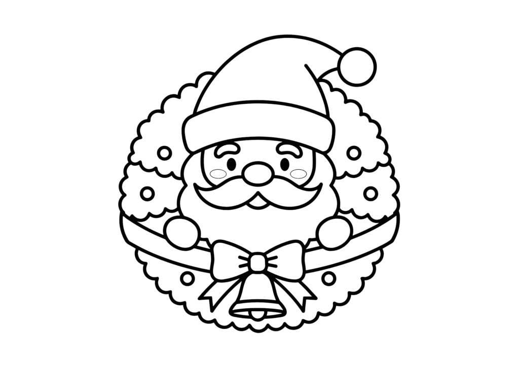 サンタとリースの塗り絵 白黒 無料ダウンロード 印刷用
