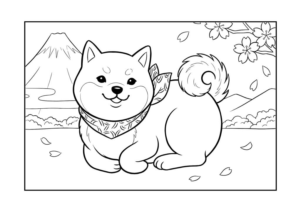 柴犬の塗り絵 白黒 無料ダウンロード 印刷用