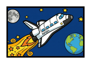 スペースシャトルの塗り絵イラスト｜子供向け｜宇宙・地球・月・星が描かれた楽しい知育素材｜ぬりえランド