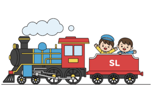 SL機関車に乗る子どもの無料ぬりえイラスト｜幼児向け｜簡単・たのしい｜乗り物シリーズ｜ダウンロード