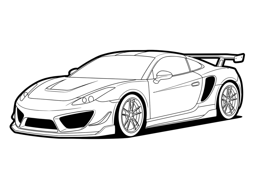 スポーツカーの塗り絵イラスト 白黒 無料ダウンロード 印刷用