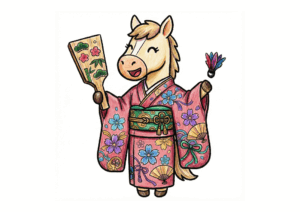 羽子板を持った馬の無料ぬりえイラスト｜子供向け｜簡単でかわいい｜お正月・干支（午）｜ダウンロード