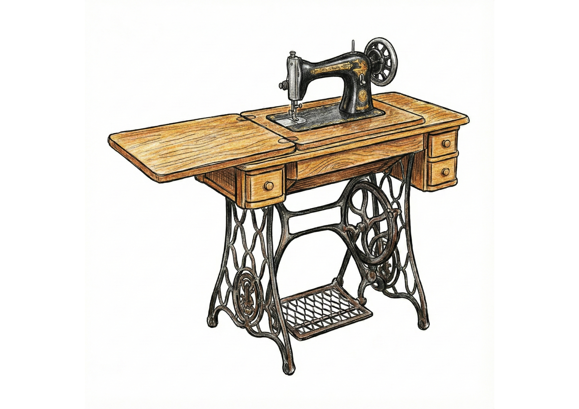 足踏みミシンのイラスト|無料ダウンロード|塗り絵|フリー画像|素材