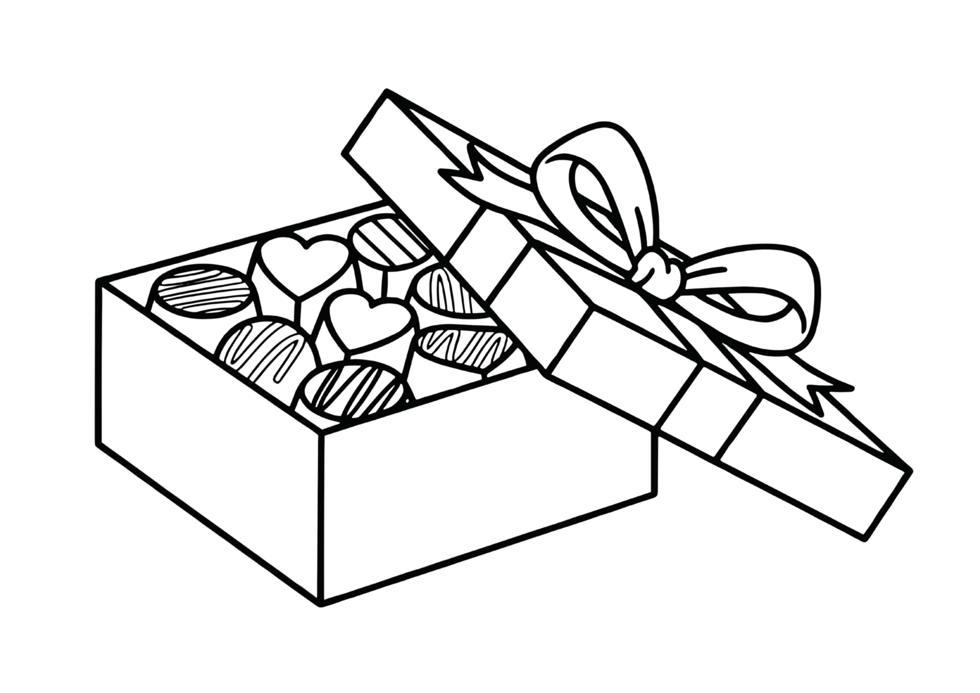 チョコレートの箱の塗り絵イラスト｜白黒｜無料ダウンロード｜フリー画像｜素材