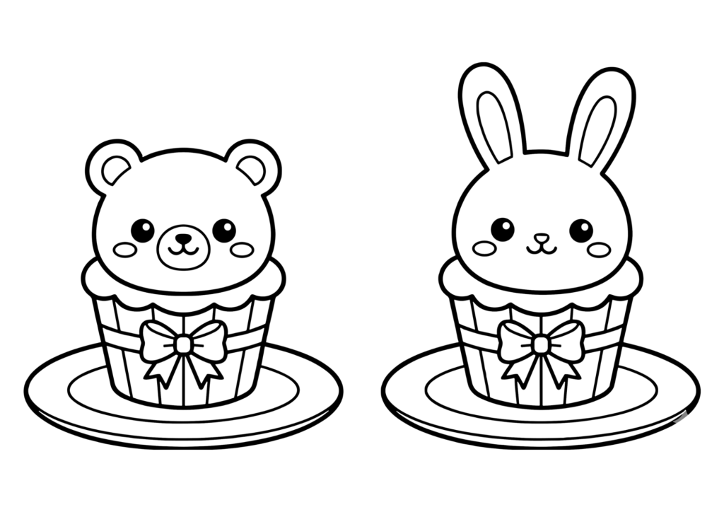 かわいいカップケーキぬりえの塗り絵 白黒 無料ダウンロード 印刷用