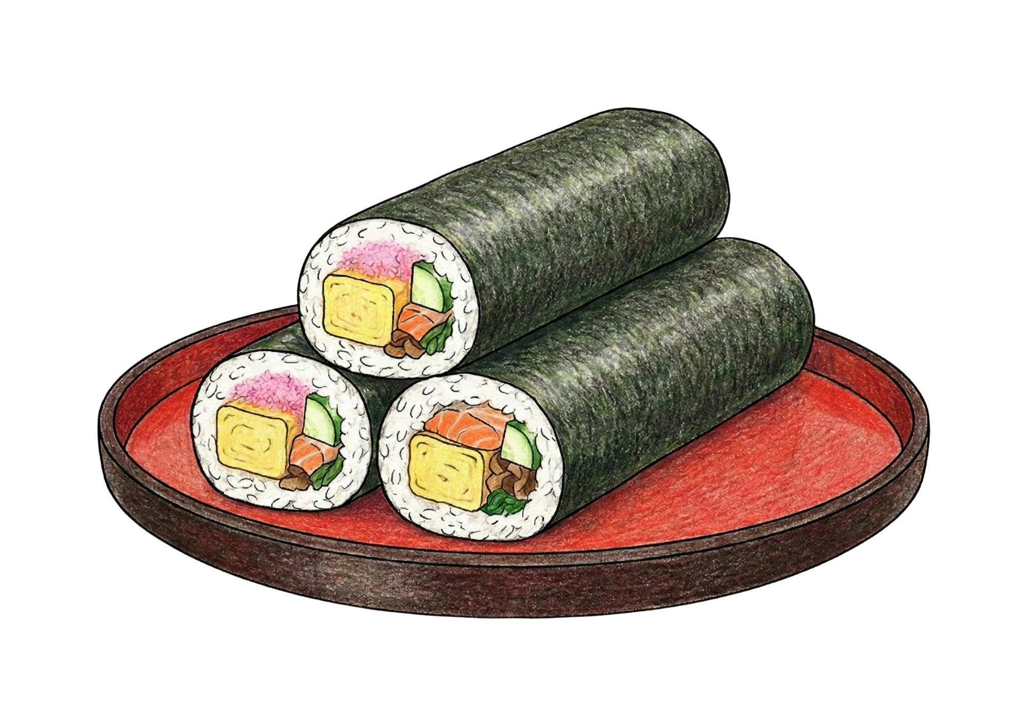 恵方巻のイラスト|節分の行事食|無料ダウンロード|塗り絵イラスト|フリー画像|高齢者向け素材