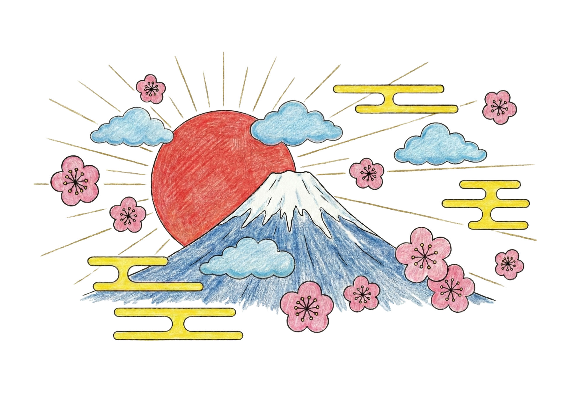 ご来光と初日の出の富士山イラスト|無料ダウンロード|塗り絵イラスト|フリー画像|素材