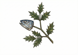 節分の魔除け「柊鰯（ひいらぎいわし）」の塗り絵イラスト｜2月の行事に使える高齢者向けぬりえ素材