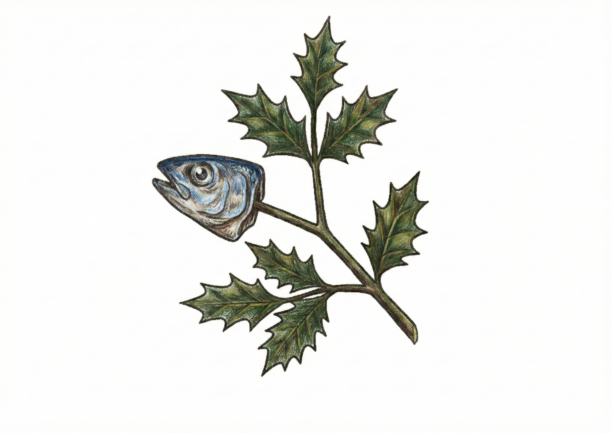 節分の魔除け「柊鰯（ひいらぎいわし）」の塗り絵イラスト｜2月の行事に使える高齢者向けぬりえ素材