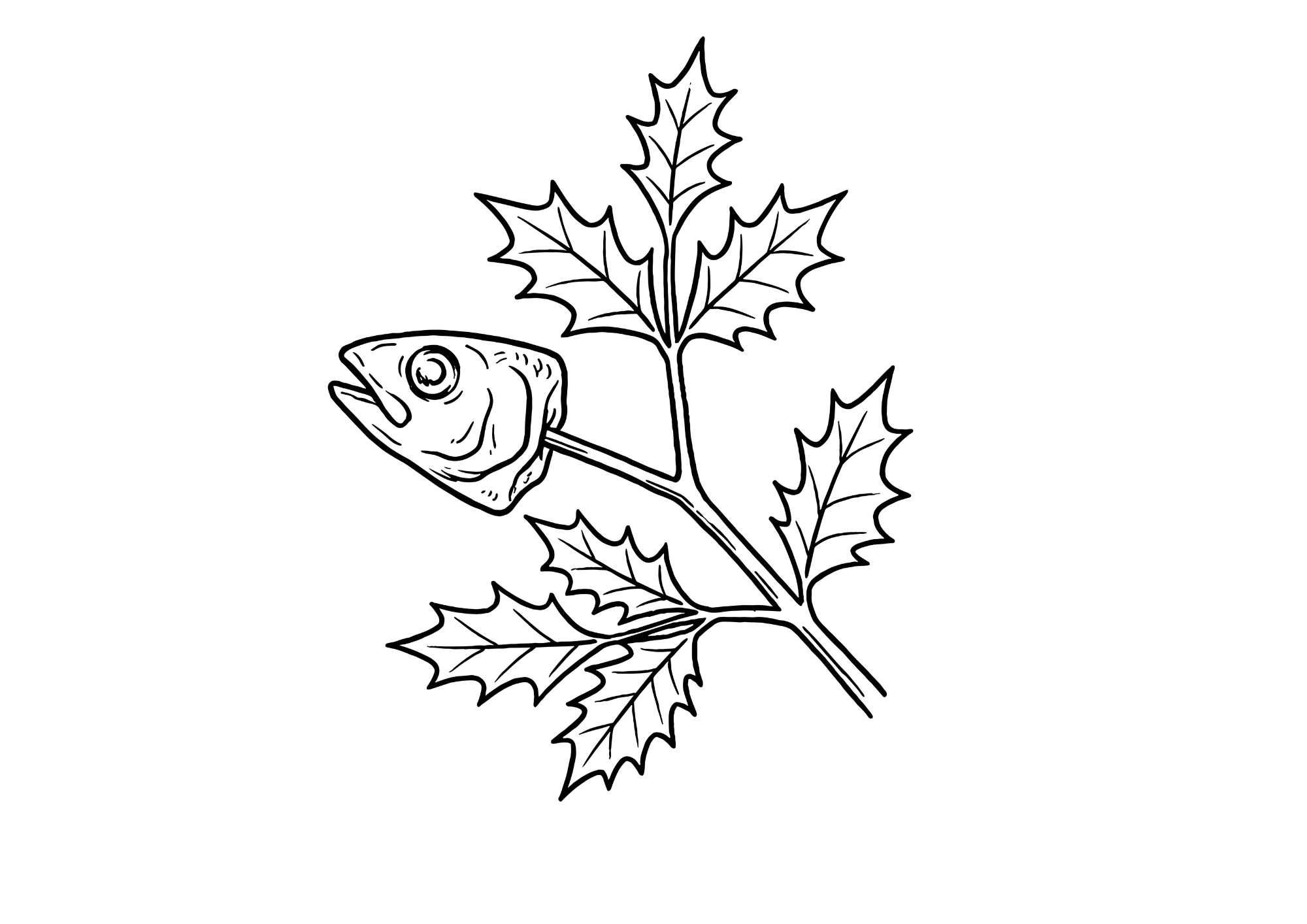 柊鰯（ひいらぎいわし）の塗り絵イラスト｜2月節分行事の白黒素材｜高齢者向け無料フリー画像