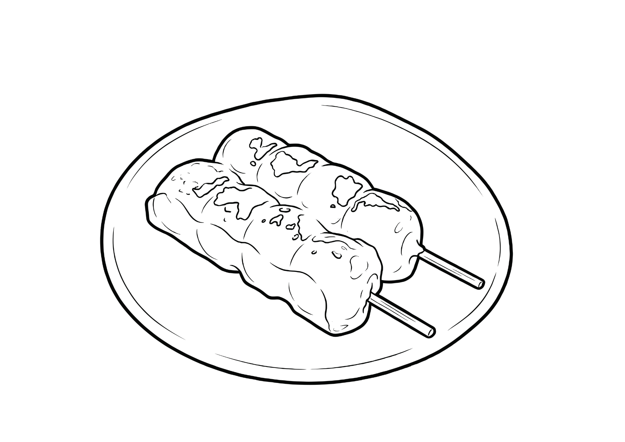 みたらし団子の塗り絵イラスト｜白黒フリー画像｜無料素材｜高齢者向けぬりえ