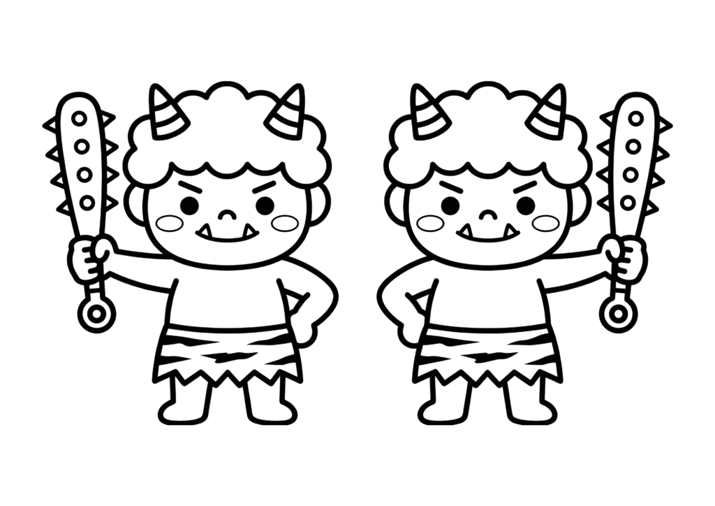 かわいい鬼の塗り絵 白黒 無料ダウンロード 印刷用