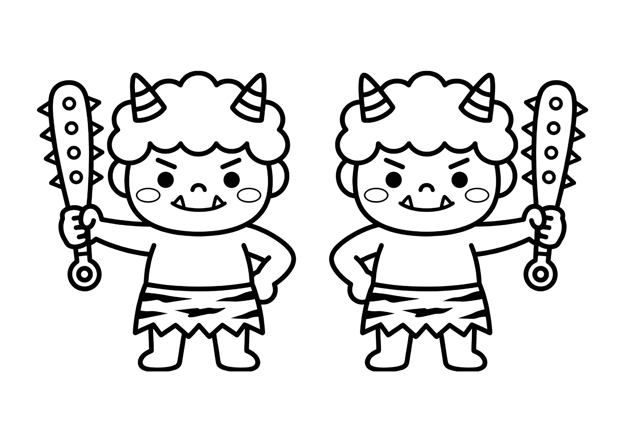 節分の鬼ぬりえ｜かわいいキャラクター風｜簡単｜子供向け白黒塗り絵素材｜無料フリー画像