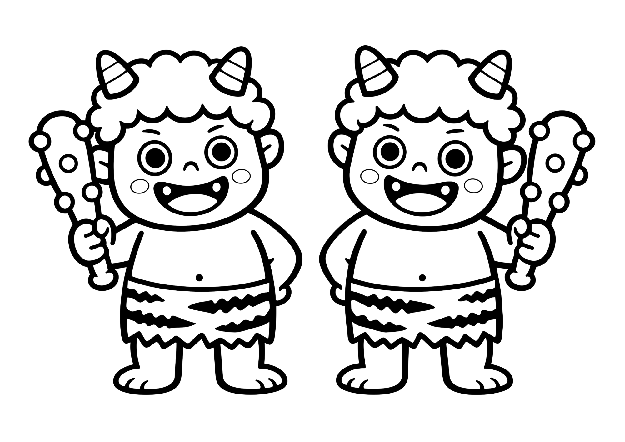 鬼の塗り絵イラスト｜白黒｜無料素材｜フリー画像｜幼児向け