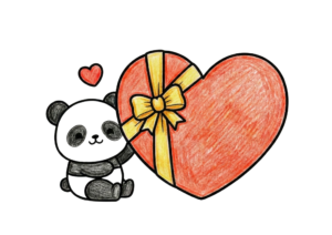 パンダとハートの塗り絵イラスト｜無料ダウンロード｜バレンタイン｜フリー画像素材