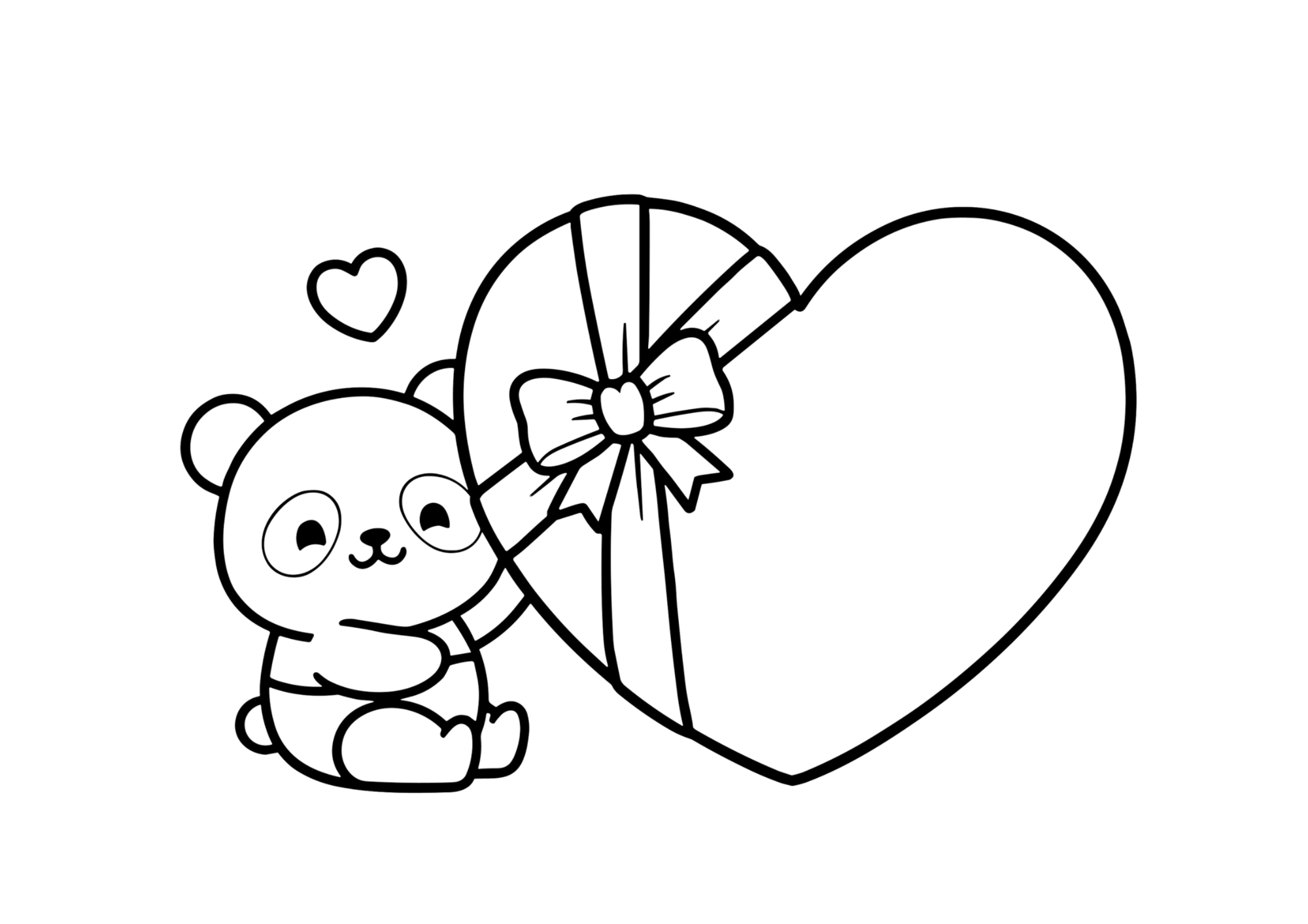 パンダとハートの塗り絵イラスト｜白黒｜無料ダウンロード｜フリー画像｜素材