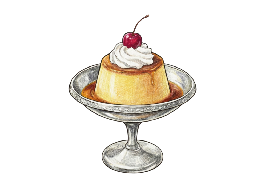 昭和レトロなプリンの塗り絵イラスト｜高齢者向け無料ダウンロード｜フリー画像｜塗り絵素材