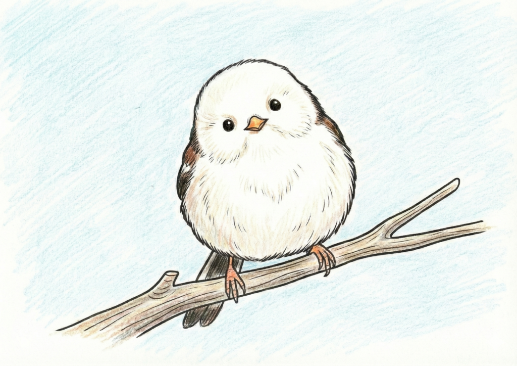 シマエナガの塗り絵イラスト｜高齢者向け無料素材｜かわいい冬の鳥｜フリー画像｜塗り絵素材