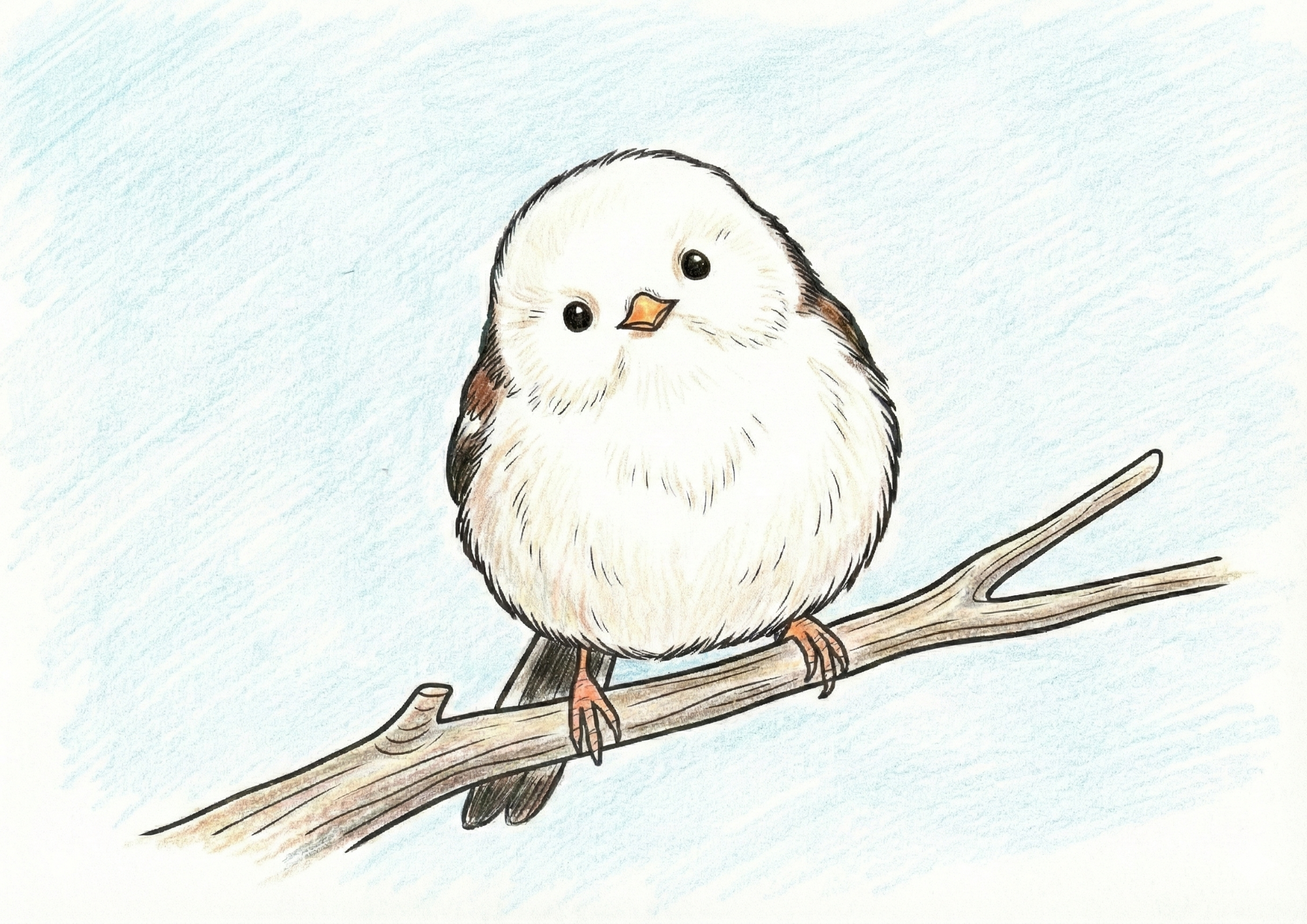 シマエナガの塗り絵イラスト|高齢者向け無料素材|かわいい冬の鳥|フリー画像|塗り絵素材