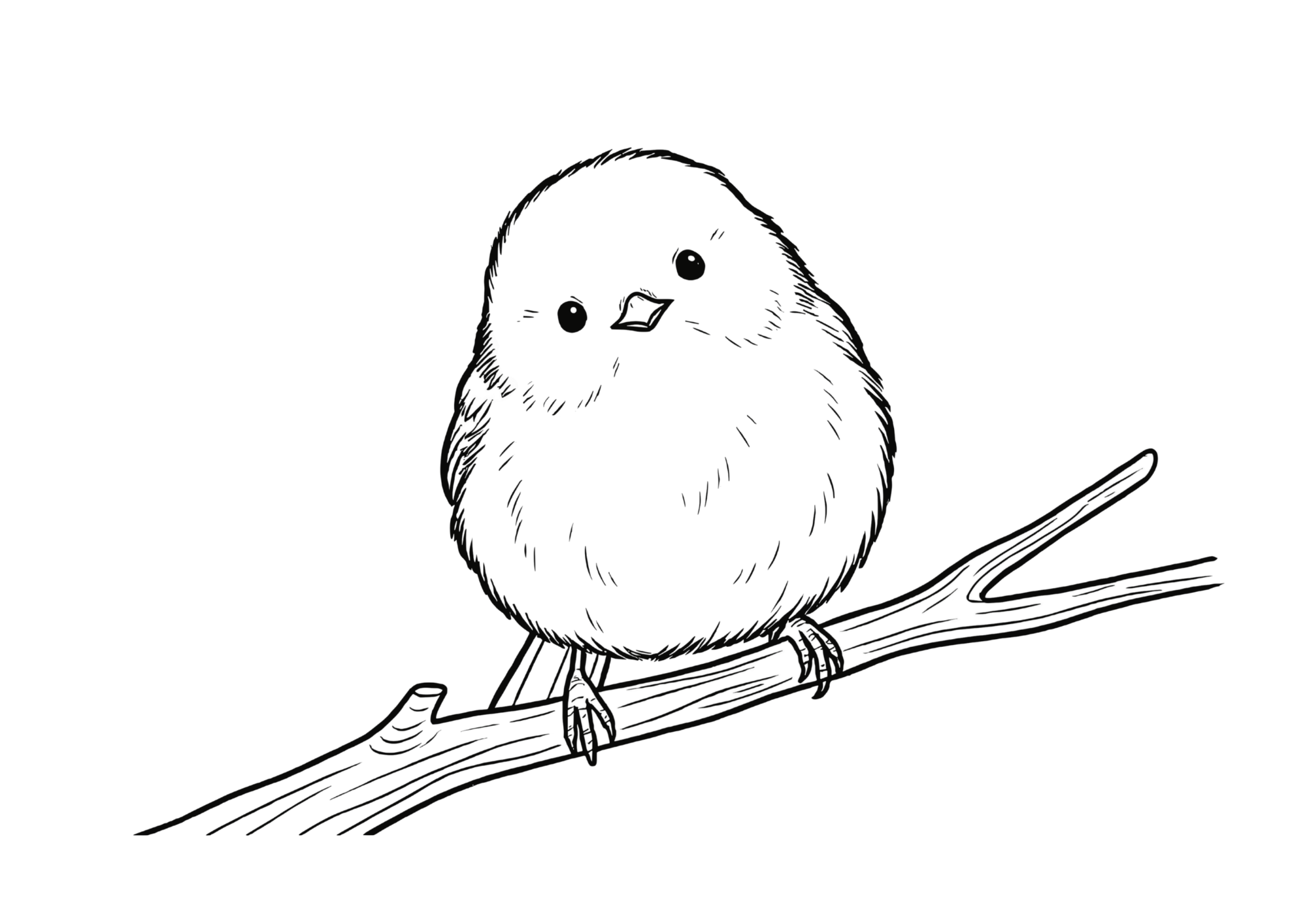 シマエナガの塗り絵イラスト｜白黒フリー画像｜高齢者向け冬素材｜無料ダウンロード