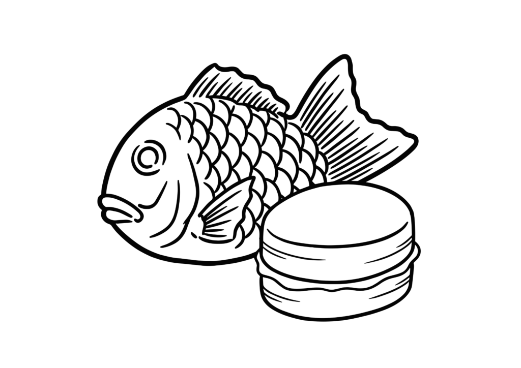 たい焼きと今川焼きの塗り絵 白黒 無料ダウンロード 印刷用
