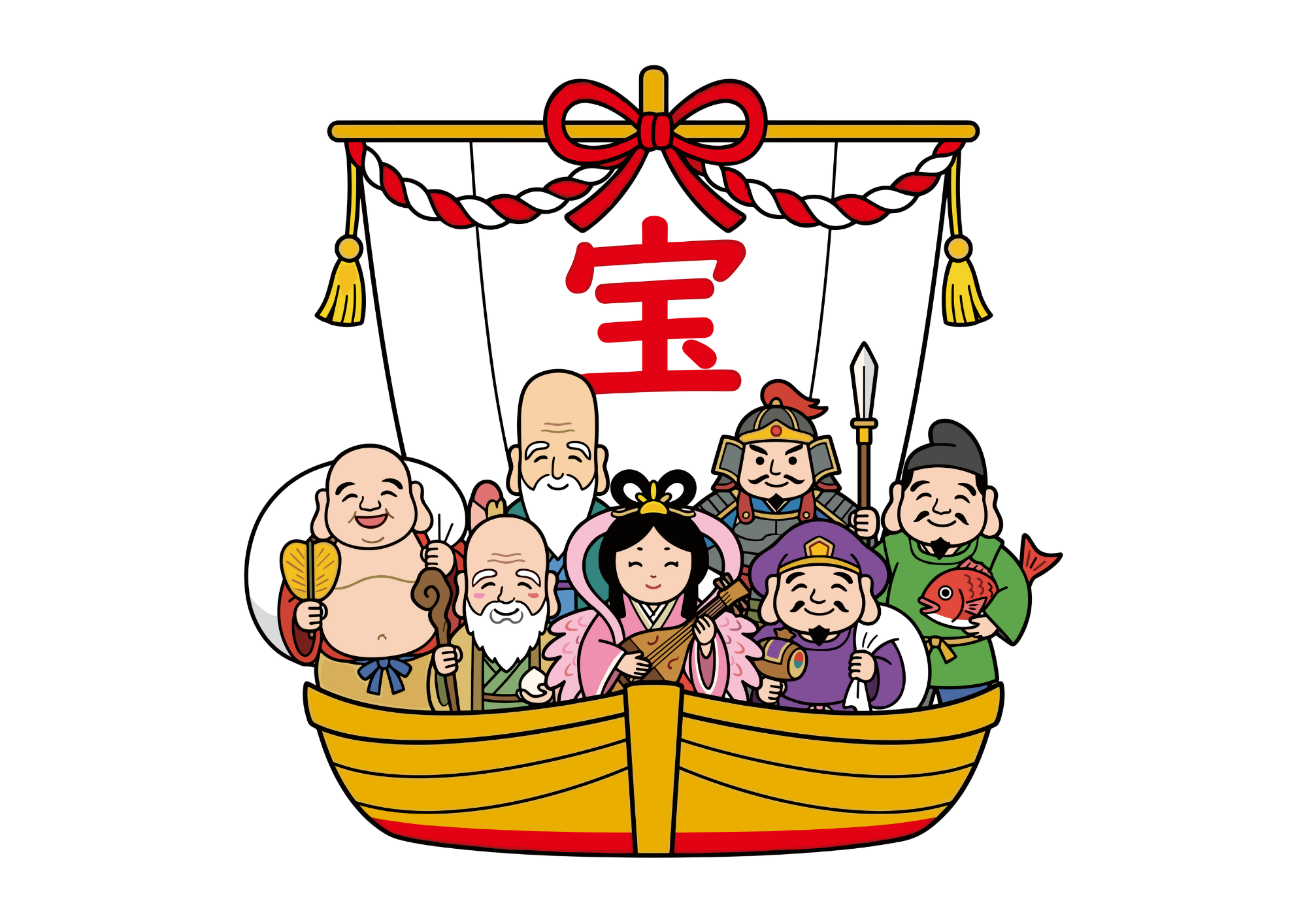 宝船と七福神のイラスト｜無料ダウンロード｜塗り絵イラスト｜フリー画像｜素材
