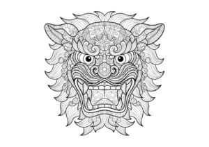 獅子舞の塗り絵イラスト｜大人向け和風アート素材｜無料フリー画像ダウンロード