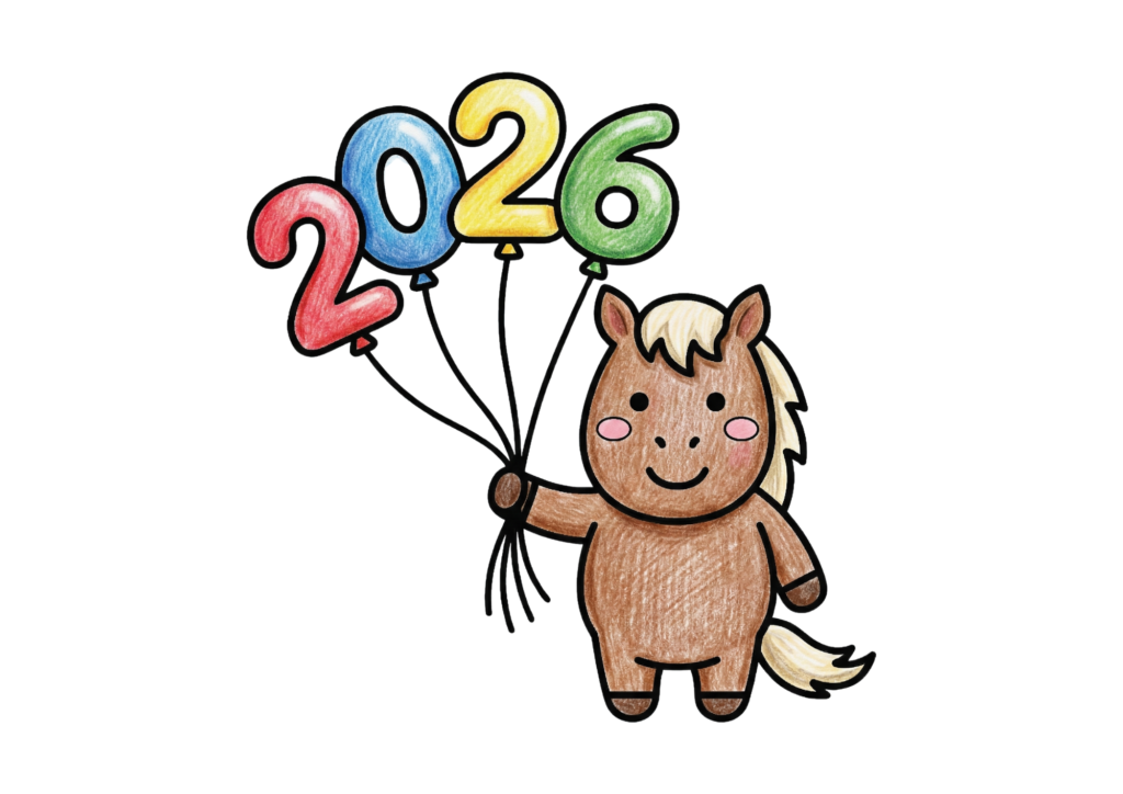 午（うま）の塗り絵イラスト｜2026年干支素材｜無料ダウンロード｜フリー画像｜塗り絵素材