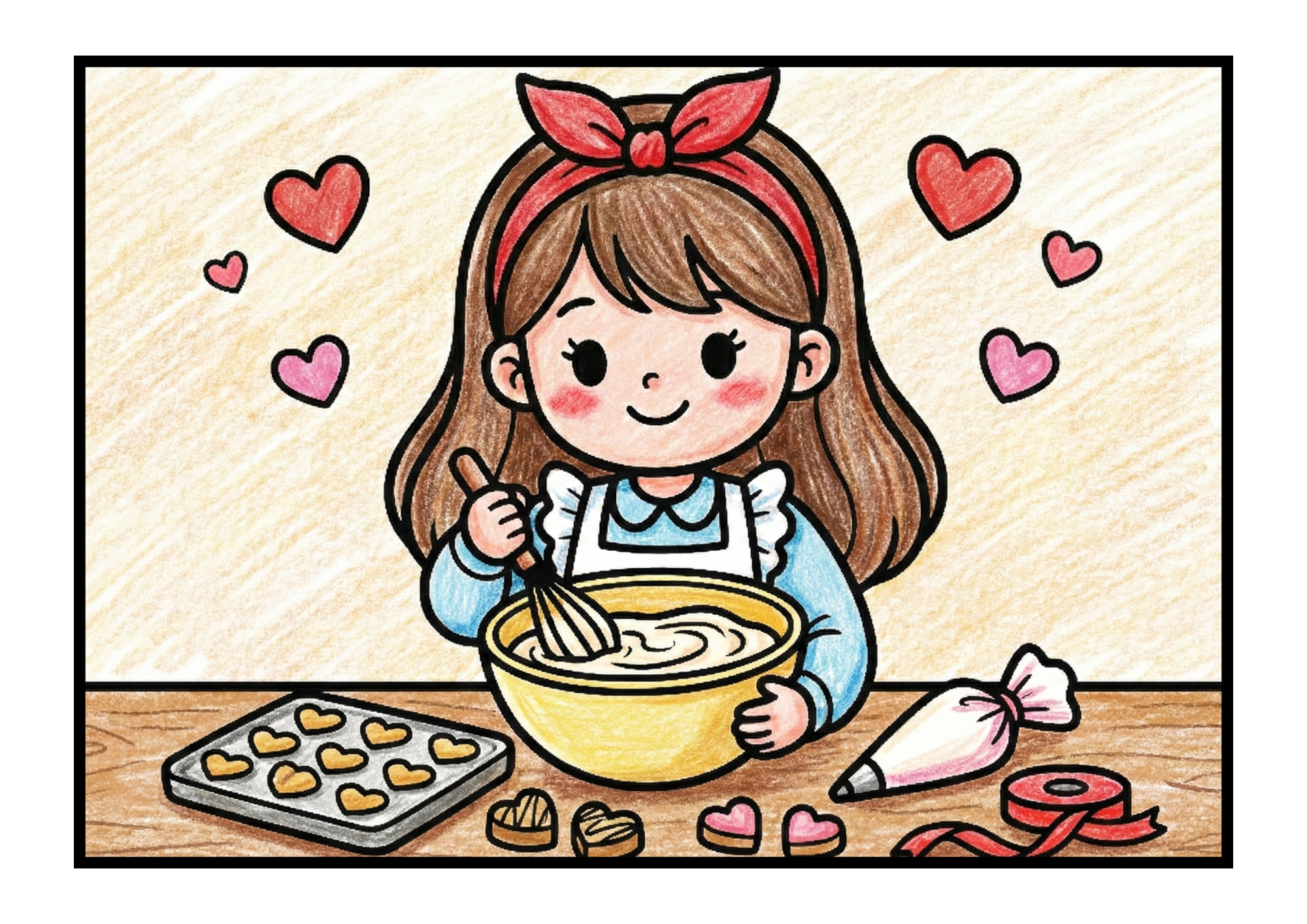 バレンタインのチョコ作りイラスト｜無料ダウンロード｜塗り絵イラスト｜フリー画像｜素材