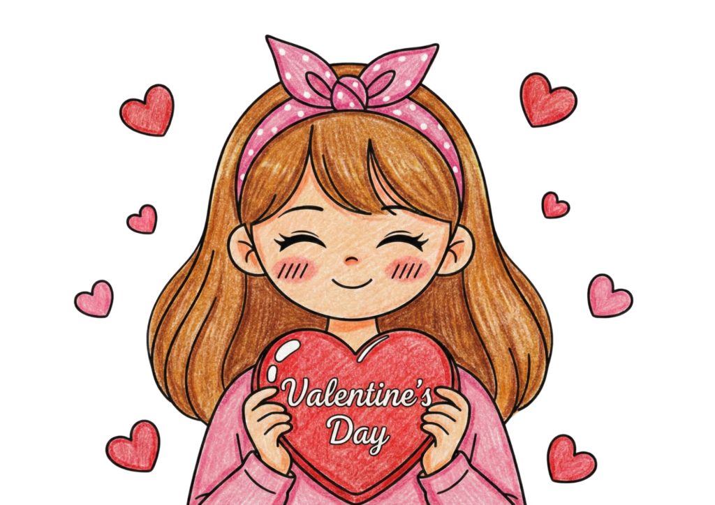 バレンタインの女の子ぬりえイラスト｜無料ダウンロード｜フリー画像｜素材