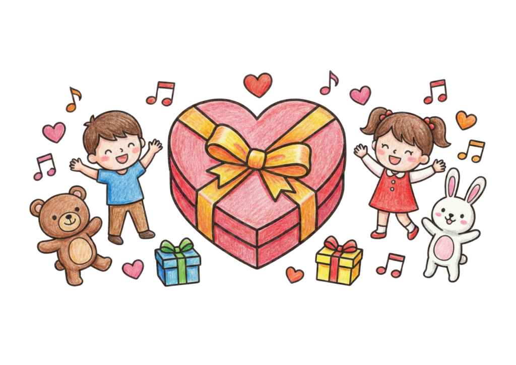 バレンタインの塗り絵イラスト｜無料ダウンロード｜子供向け素材｜フリー画像｜かわいいハートとプレゼント