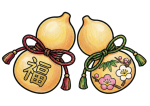 無料でダウンロードできる福の文字入りひょうたんの塗り絵イラスト｜白黒・太線・フリー画像素材
