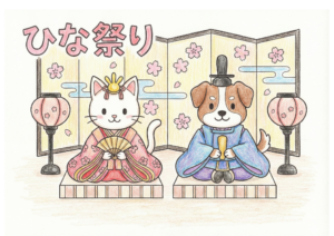 ひな祭りのねこ雛といぬ雛の見本画像｜無料ダウンロードできるイラストのフリー画像素材