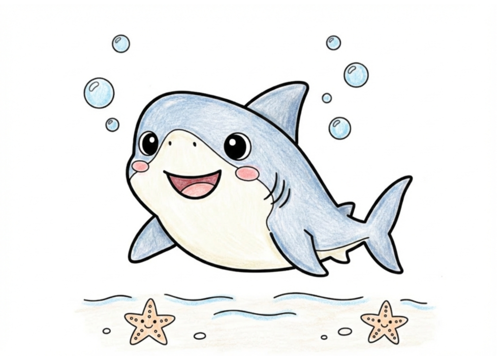 ホオジロザメの塗り絵画像｜無料ダウンロードできる白黒イラストのフリー画像素材