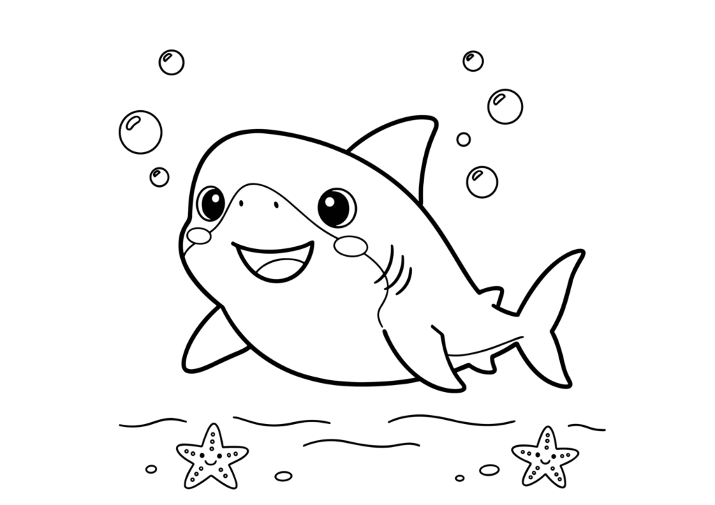 ホオジロザメの塗り絵 白黒 無料ダウンロード 印刷用