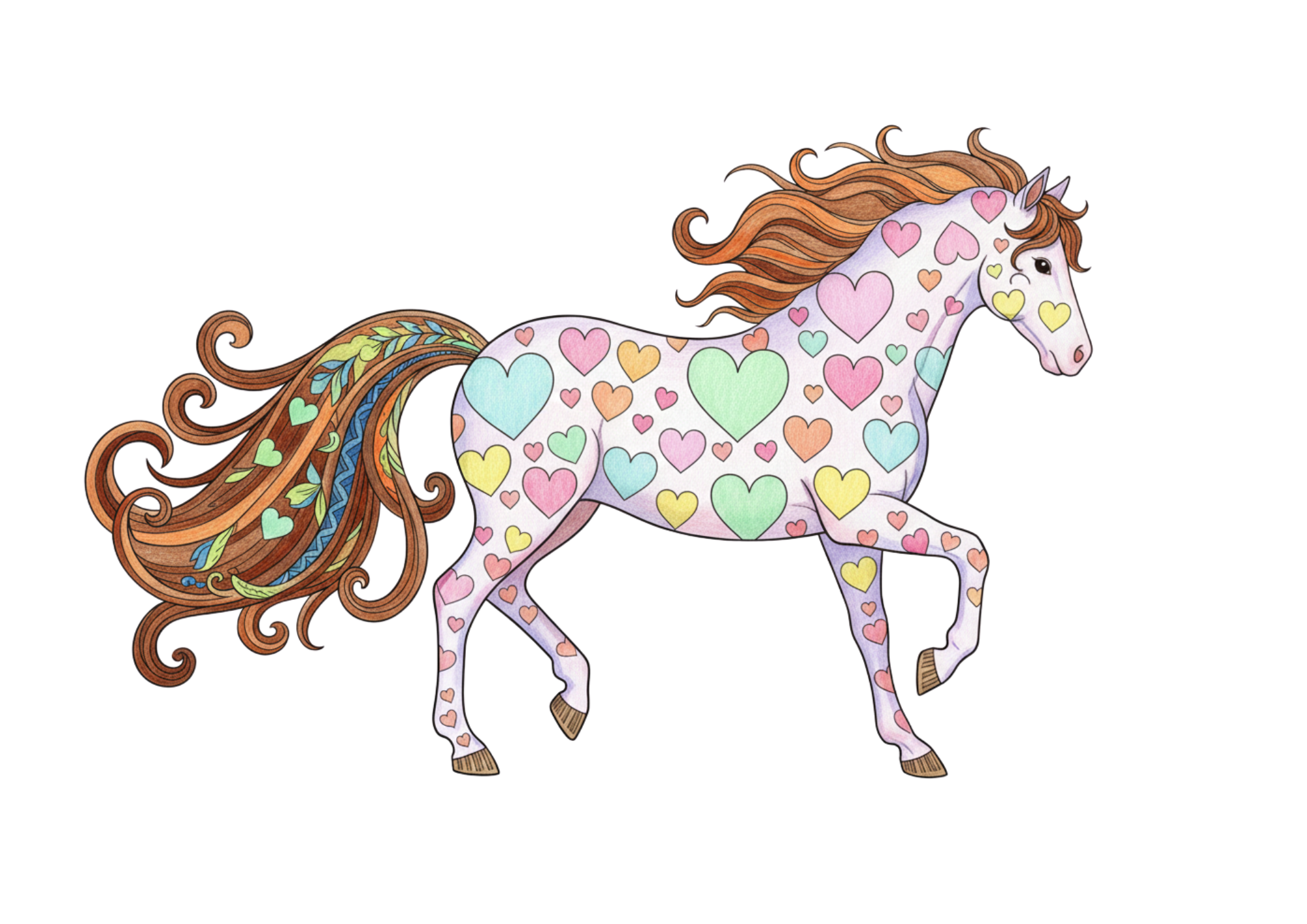 パステルカラーが映える馬の塗り絵|大人向けリラクゼーション素材|無料フリー画像