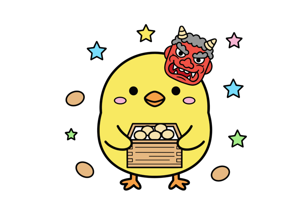 節分のひよこ塗り絵イラスト｜無料ダウンロードできる白黒の塗り絵フリー画像素材