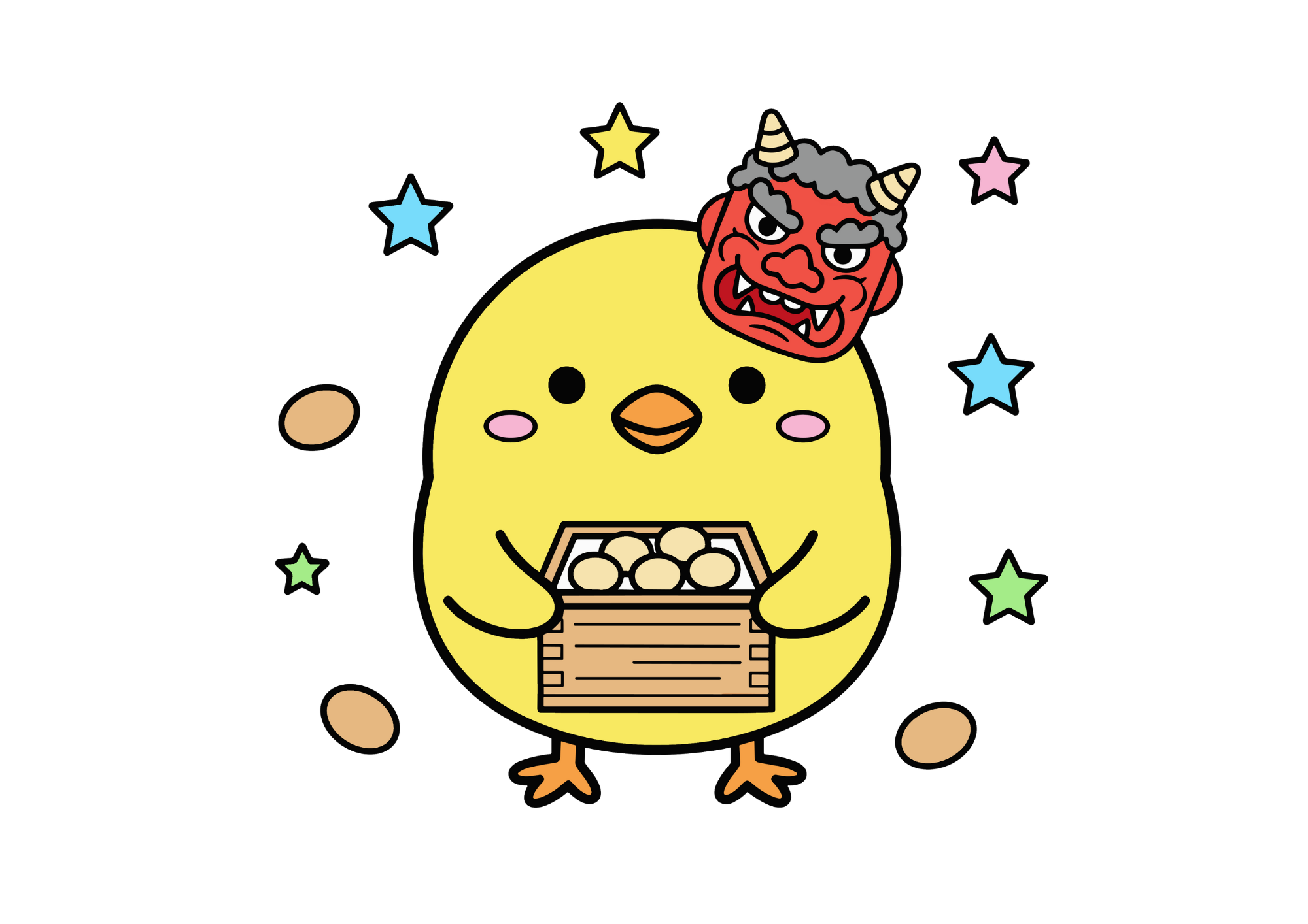 節分のひよこ見本イラスト｜無料ダウンロードできるイラストのフリー画像素材