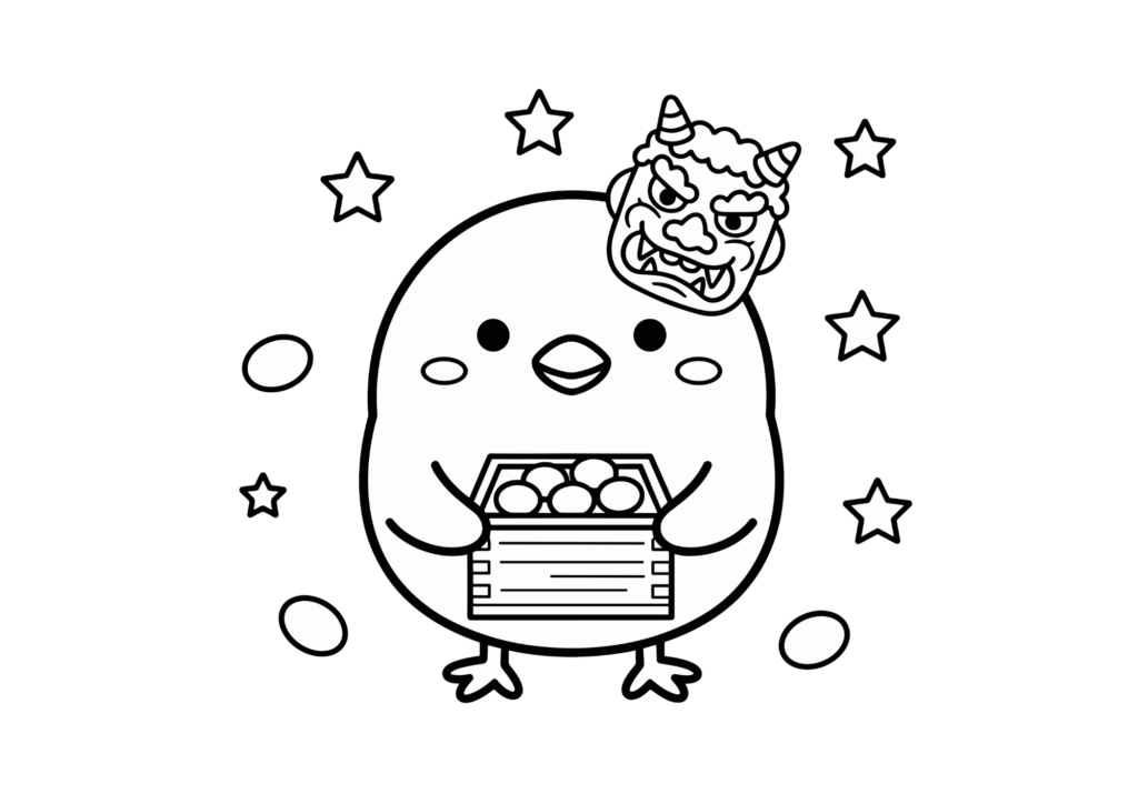 で使える節分ぬりえの塗り絵 白黒 無料ダウンロード 印刷用