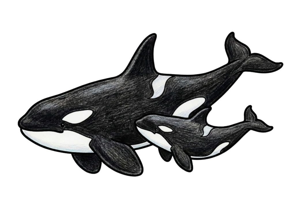 シャチのぬりえイラスト｜高齢者向け・下絵にも使えるリアルな線画素材