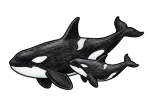 シャチのぬりえイラスト｜高齢者向け・下絵にも使えるリアルな線画素材