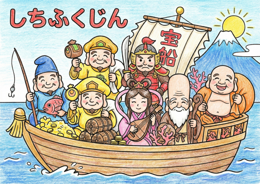 七福神の塗り絵画像｜無料ダウンロードできる白黒イラストのフリー画像素材