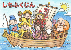 七福神の塗り絵画像｜無料ダウンロードできる白黒イラストのフリー画像素材